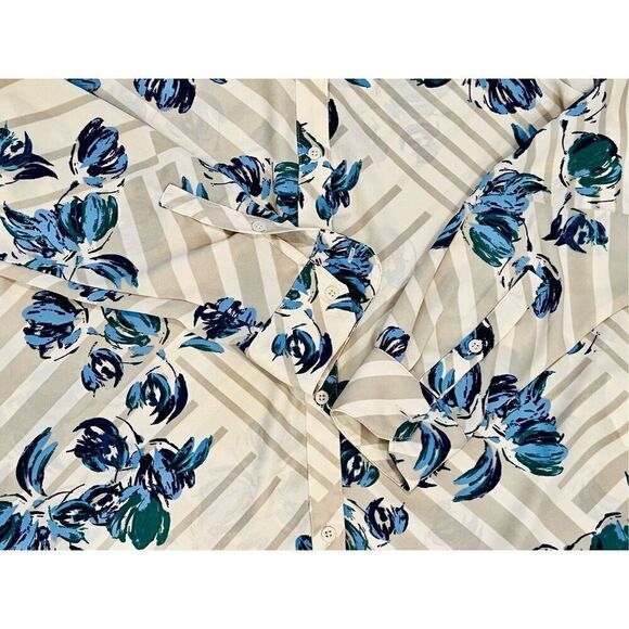 Banana Republic Blue Cream Lattice Floral Print Collar Classic Fit Blouse MEDIUM - Picture 6 of 9